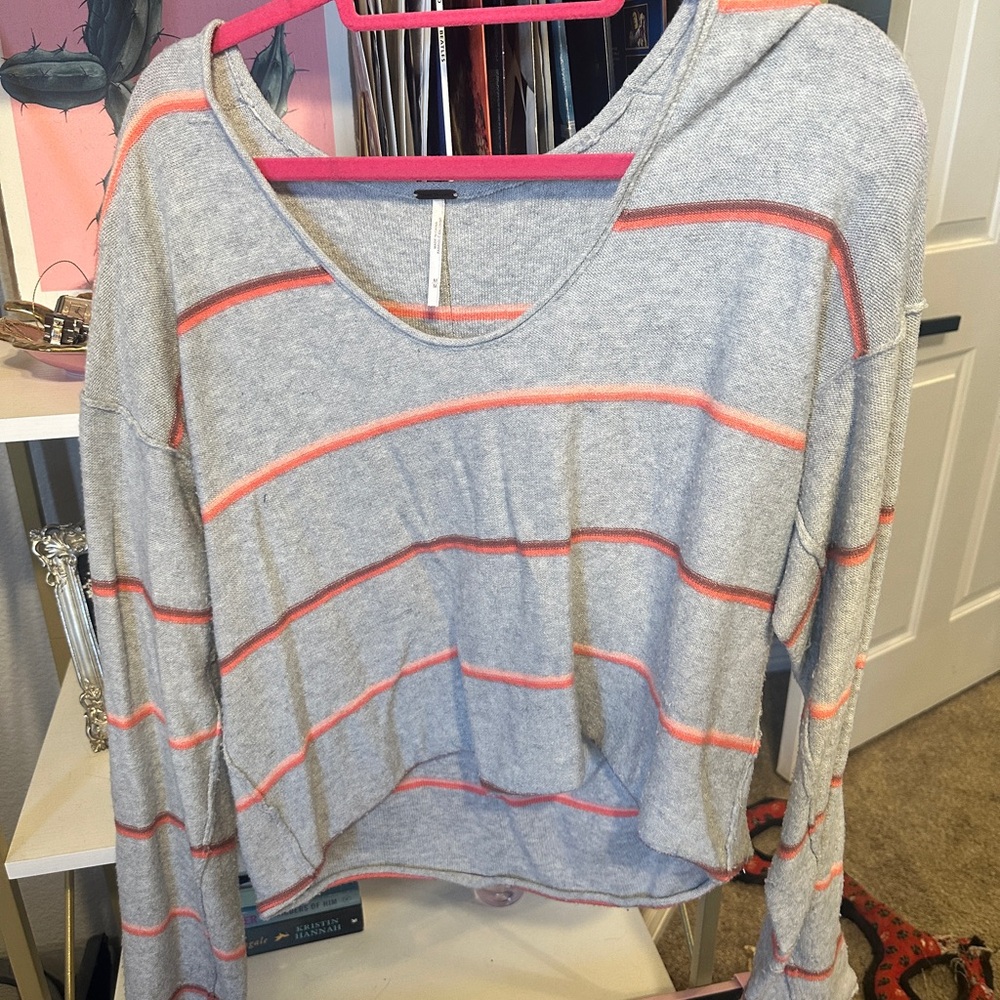 Gray and Pink Striped Women's Top